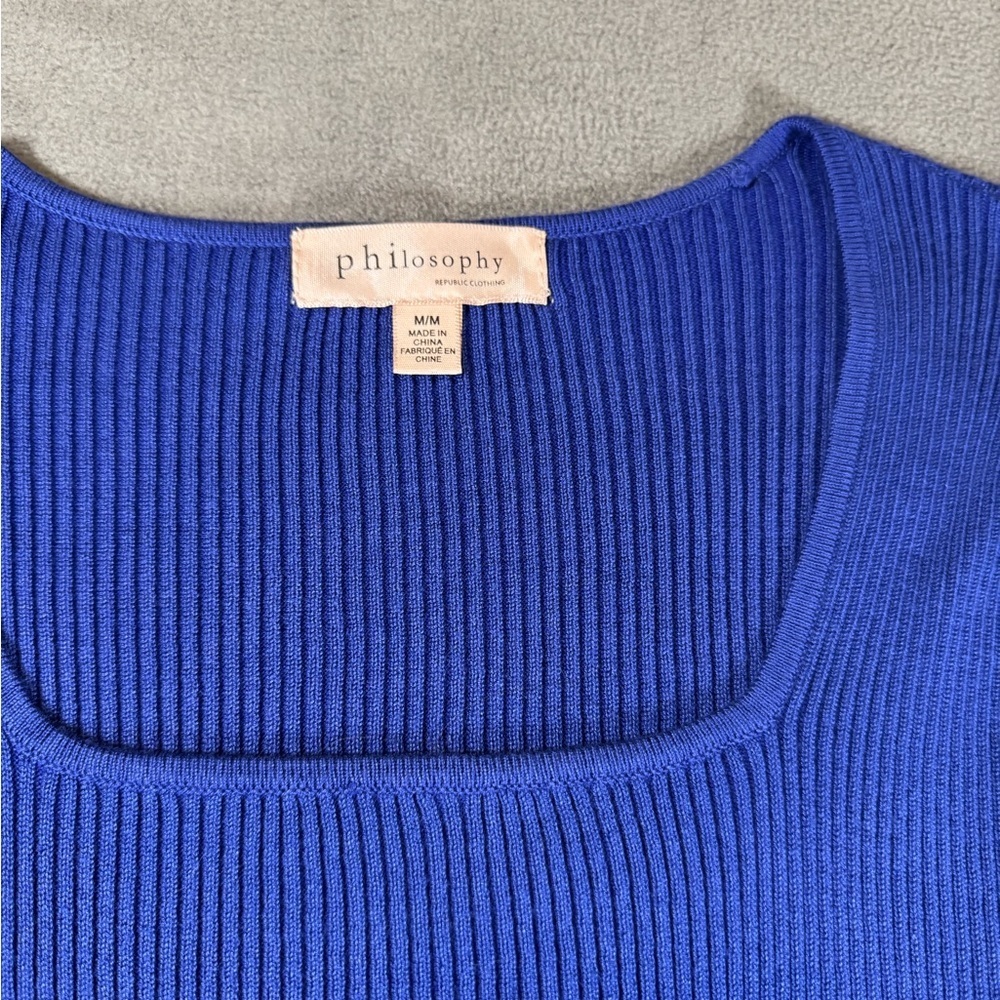 Philosophy Ribbed Royal Blue Sweater Shirt with Puffy Sleeves - Picture 11 of 12